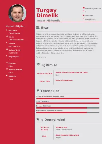 İnşaat Mühendisi Cv Örnekleri cv indir